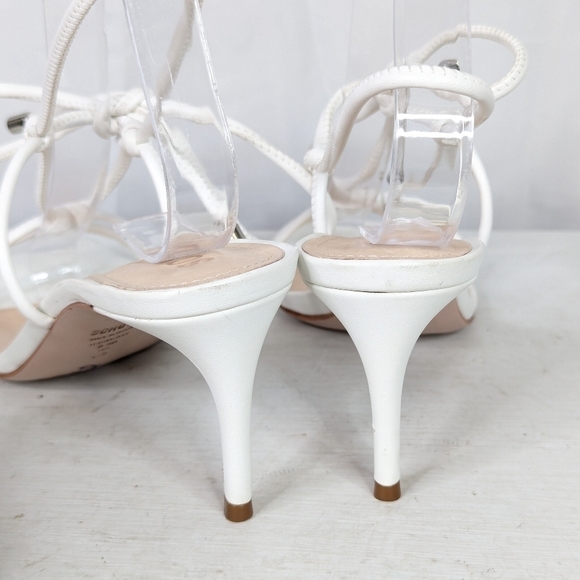 Schutz Belize Knotted Leather White Ankle Tie Up Sandals Heels - Picture 5 of 7